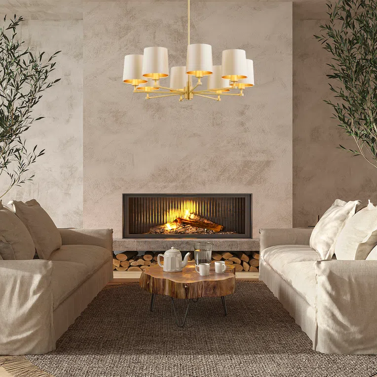 Żyrandol Princeton 8xe27 beż/mosiądz