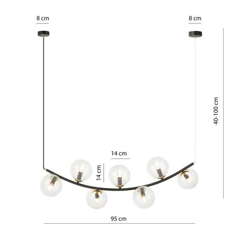 Lampa wisząca ritz 7 bl transparent 6602 czarny/złoty