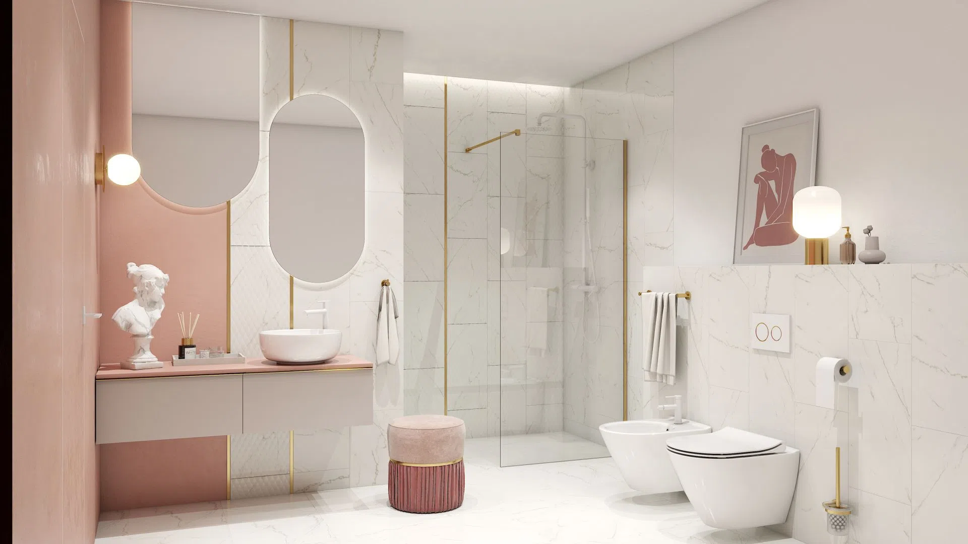 Biała łazienka glamour