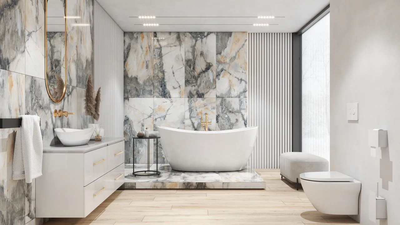 Łazienka z wanną i oknem