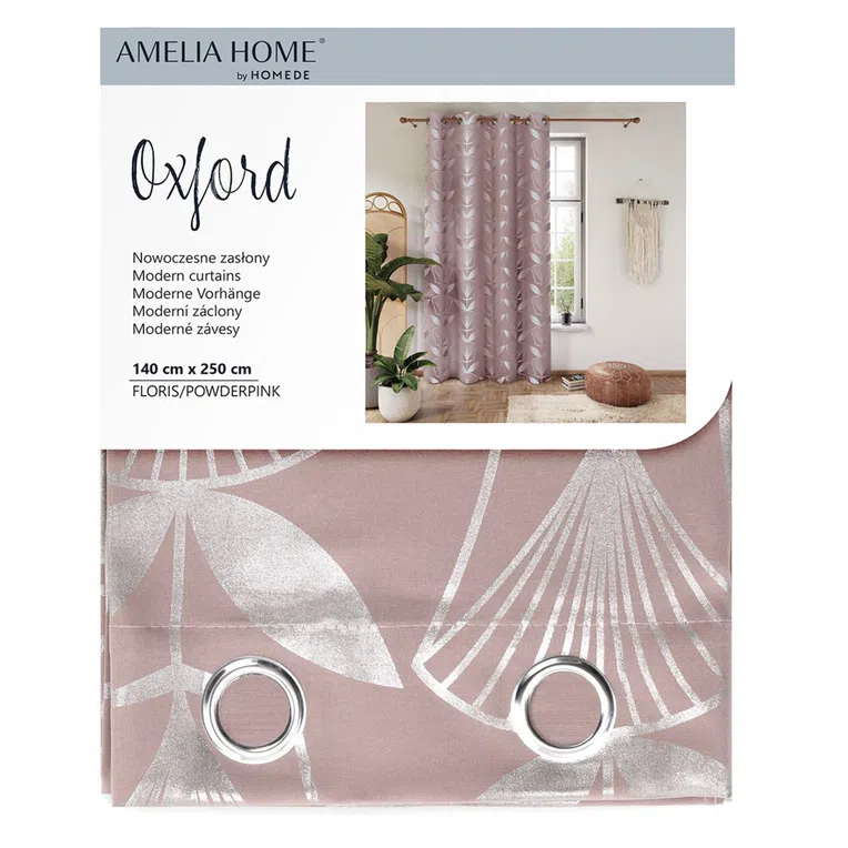 Zasłona FLORIS na przelotkach dusty rose 140x250 cm