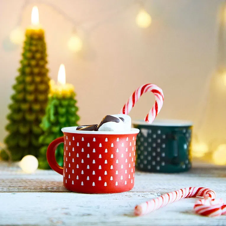 Kubek FLOCON czerwony w choinki 0,16 l