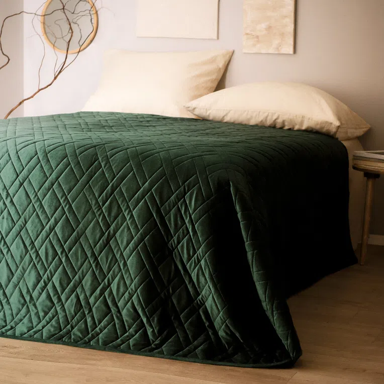 Narzuta TUALA z przeszyciami zielona 200x220 cm