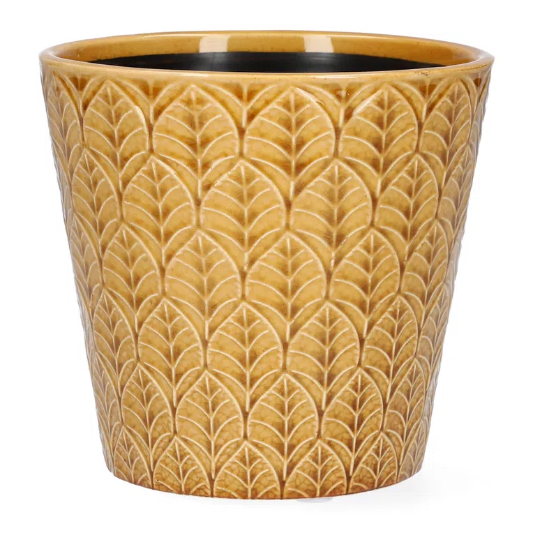 Osłonka na doniczkę SLANO ceramiczna musztardowa 13x13 cm