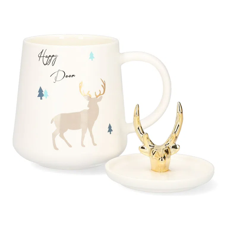 Kubek ROSIE biały z ozdobną przykrywką 0,4 l