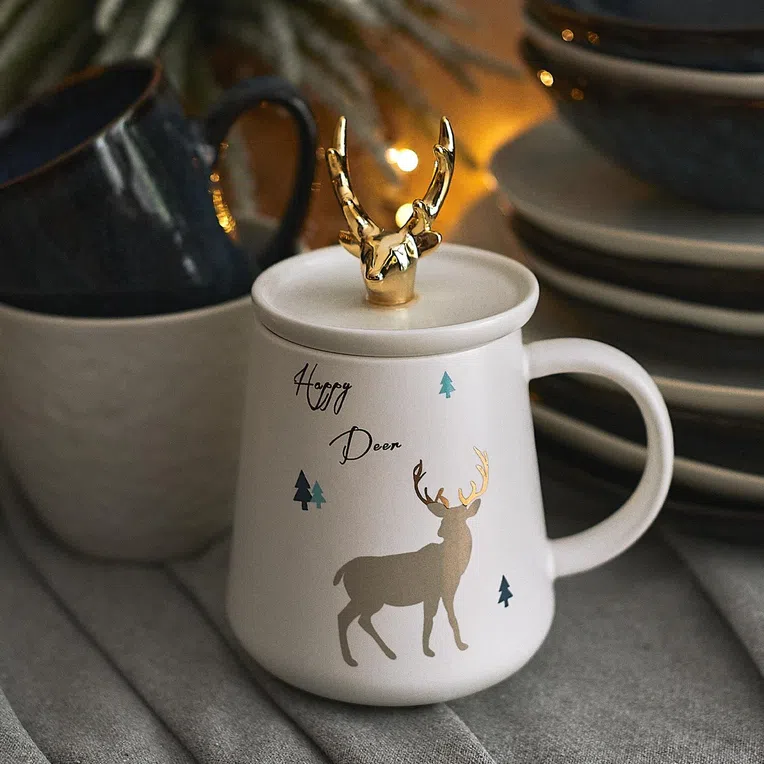 Kubek ROSIE biały z ozdobną przykrywką 0,4 l