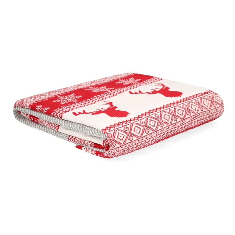 Koc RENK dwukolorowy z motywem świątecznym 130x170 cm