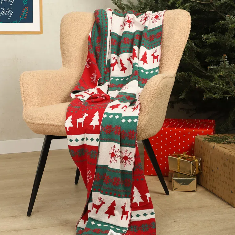 Koc ALIK dwustronny z motywem świątecznym 130x170 cm