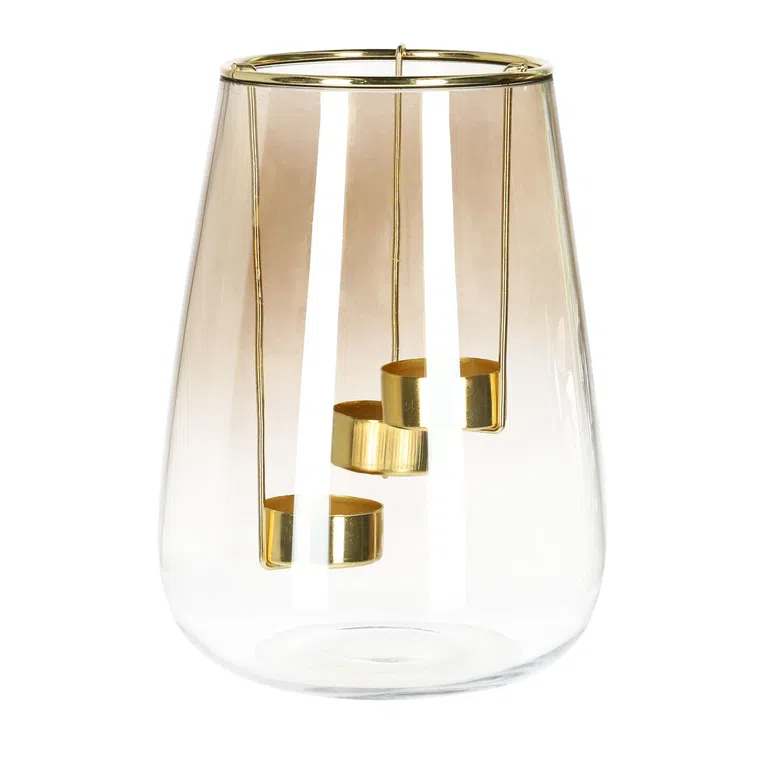 Lampion GALIA szklany złoty 15x20 cm