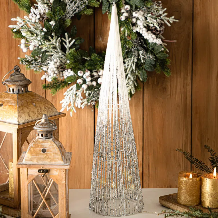 Choinka POMMIE biało-srebrna z ledem 60 cm