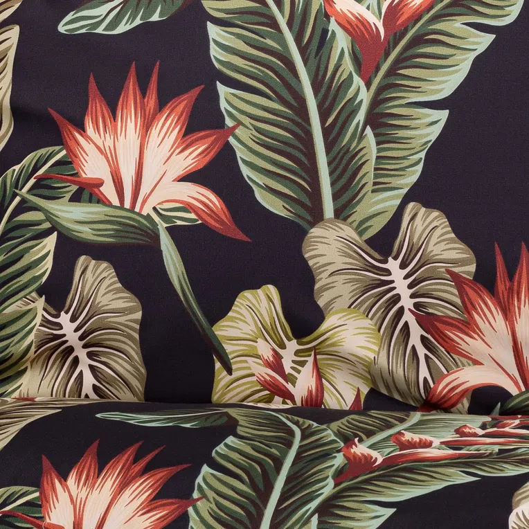 Pościel BELAGA z mikrofibry czarna w liście i kwiaty 160x200 cm