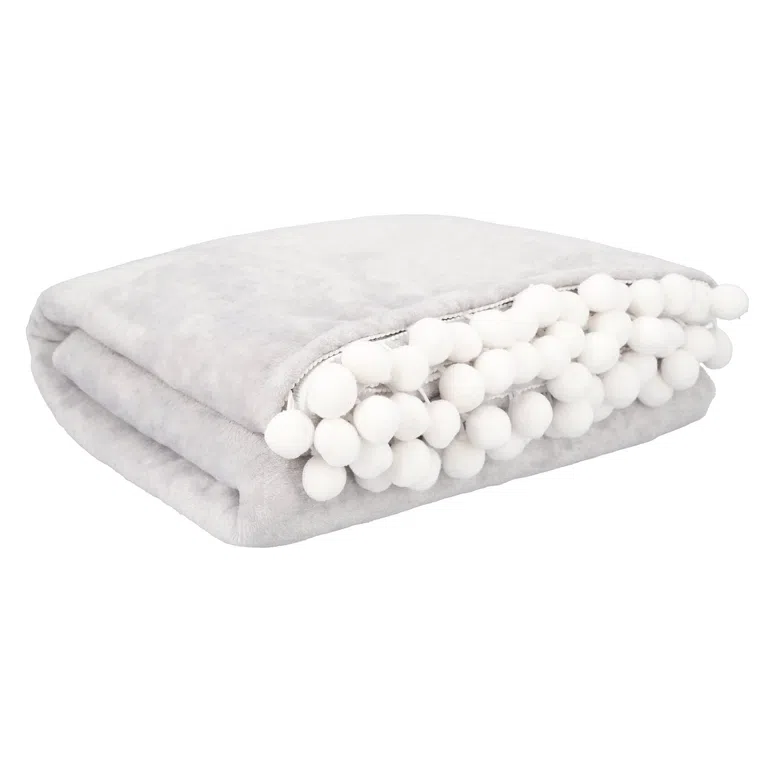 Koc HJO z pomponami szary 150x200 cm