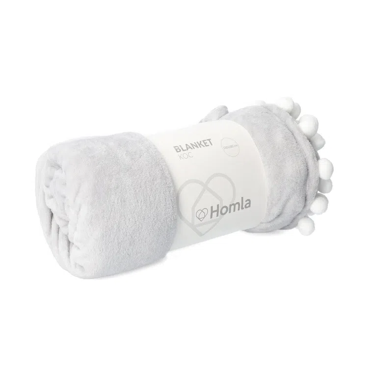 Koc HJO z pomponami szary 150x200 cm