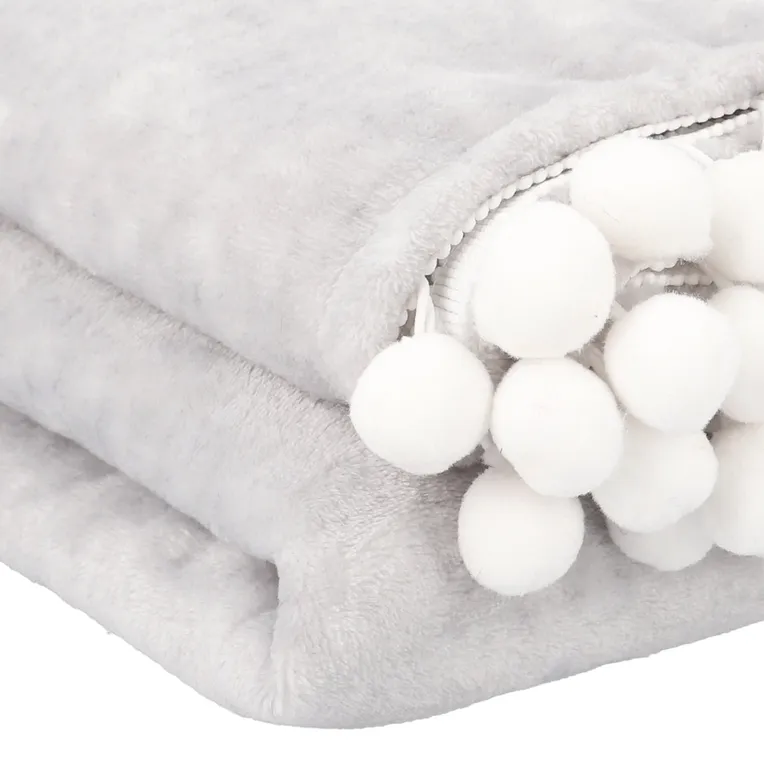 Koc HJO z pomponami szary 150x200 cm