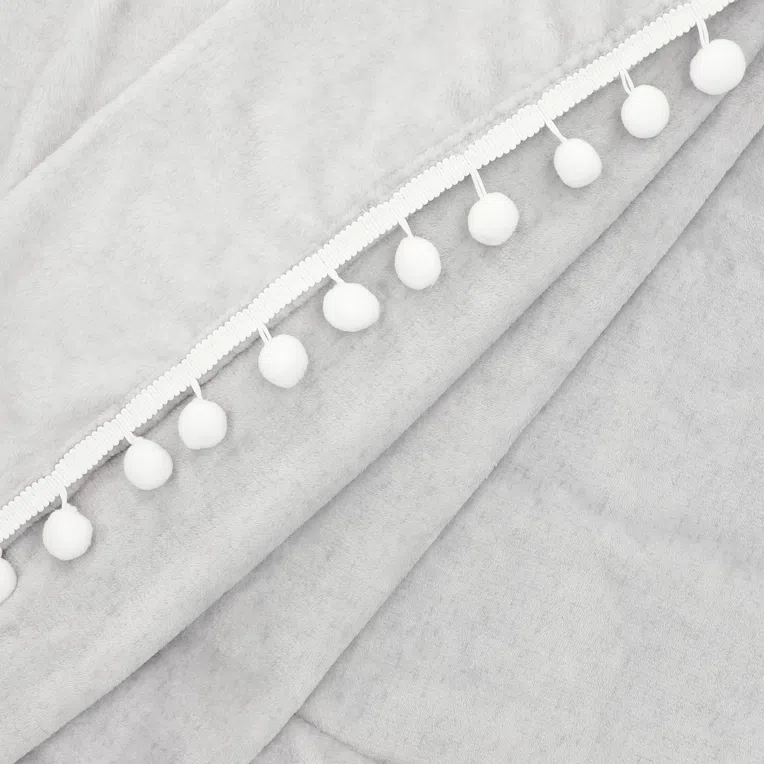 Koc HJO z pomponami szary 150x200 cm