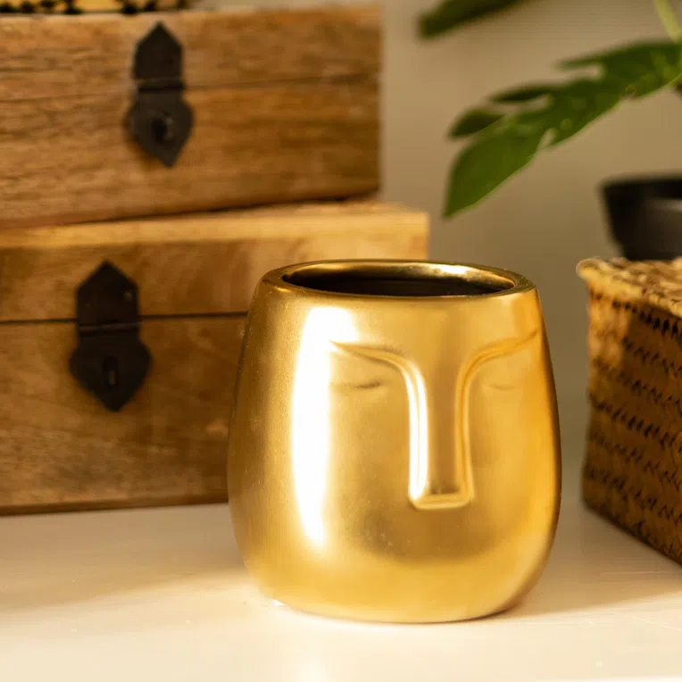 Osłonka na doniczkę FACE złota 10x11 cm