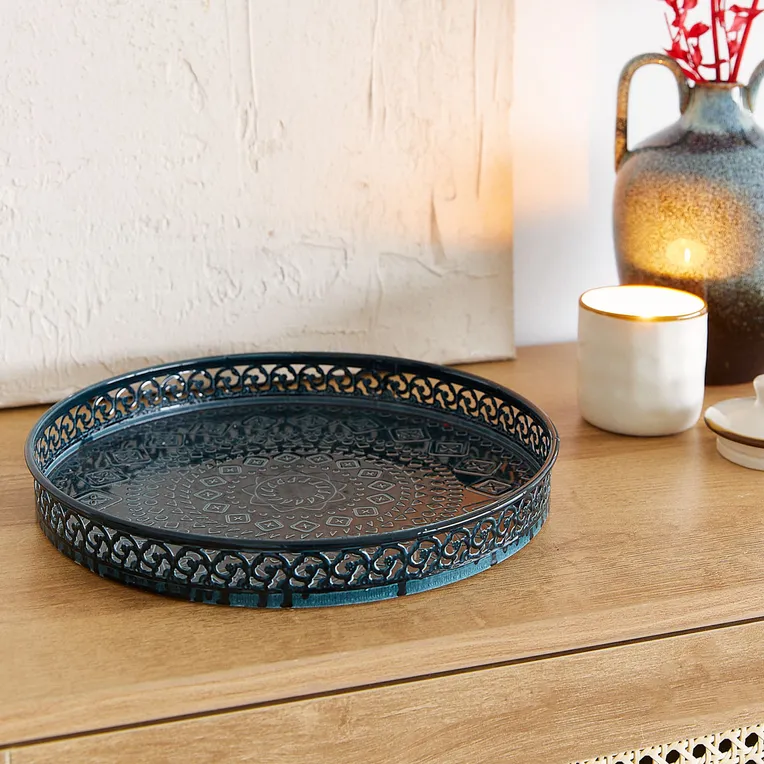 Taca dekoracyjna DEWI okrągła niebieska 25x25x3 cm