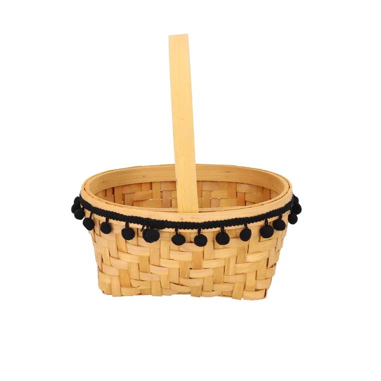 Koszyk LIV z czarnymi pomponami 23x11 cm