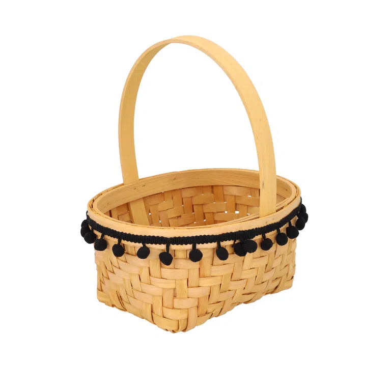 Koszyk LIV z czarnymi pomponami 23x11 cm
