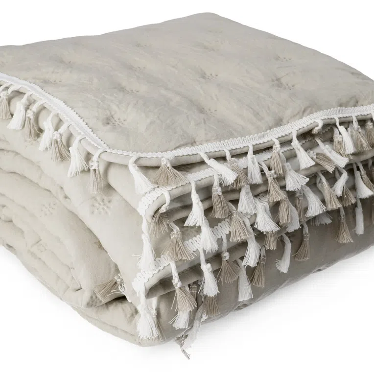Narzuta GRANNA z frędzlami beżowa 200x220 cm