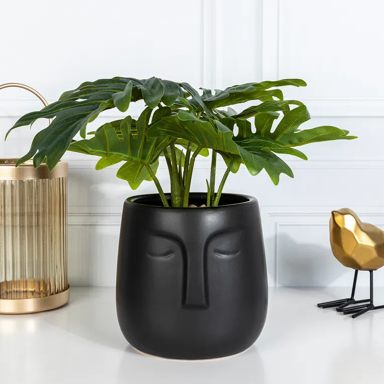 Osłonka na doniczkę FACE czarna 10x11 cm