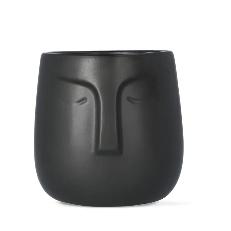 Osłonka na doniczkę FACE czarna 14x15 cm