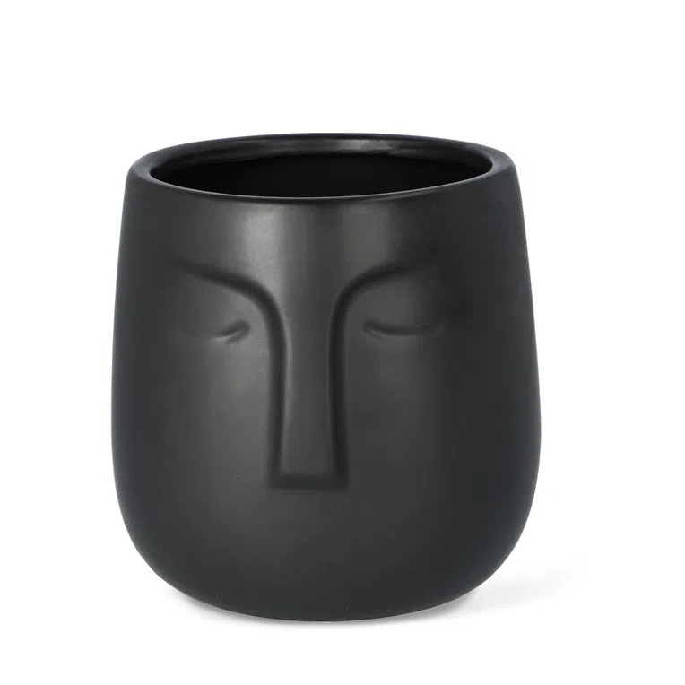 Osłonka na doniczkę FACE czarna 14x15 cm