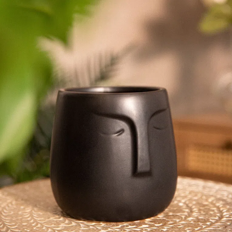 Osłonka na doniczkę FACE czarna 14x15 cm