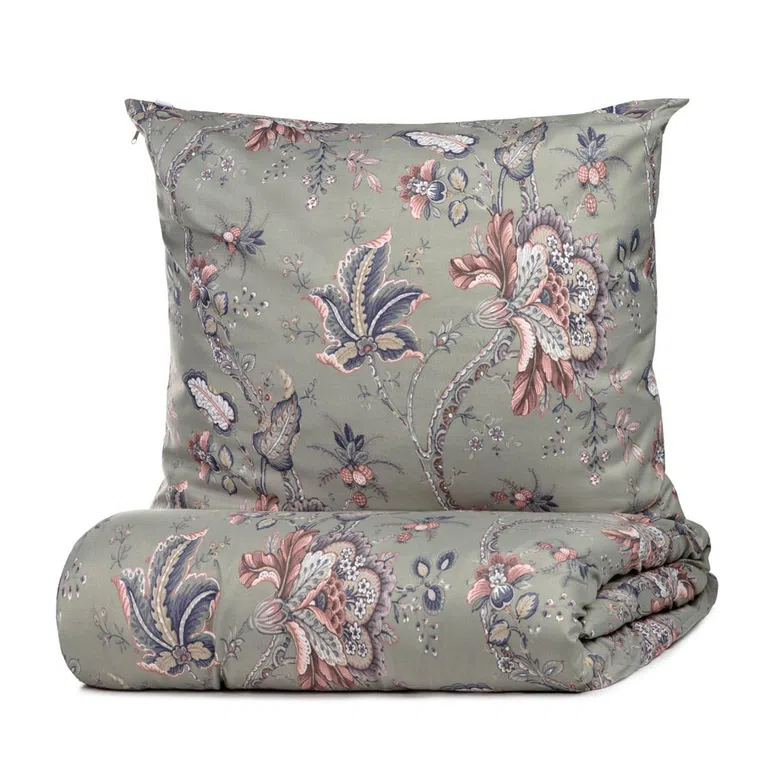 Pościel CLARAS z mikrofibry szara w liście i kwiaty 160x200 cm