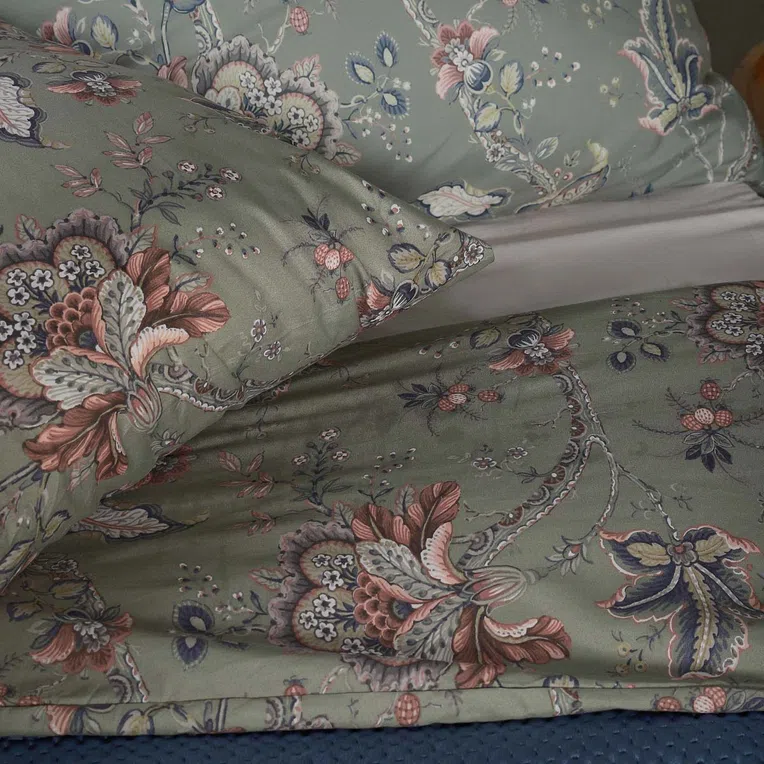 Pościel CLARAS z mikrofibry szara w liście i kwiaty 160x200 cm