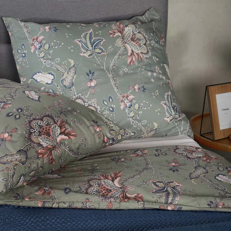 Pościel CLARAS z mikrofibry szara w liście i kwiaty 200x220 cm