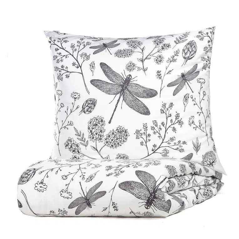 Pościel VELHO z mikrofibry biała w liście i kwiaty 200x220 cm