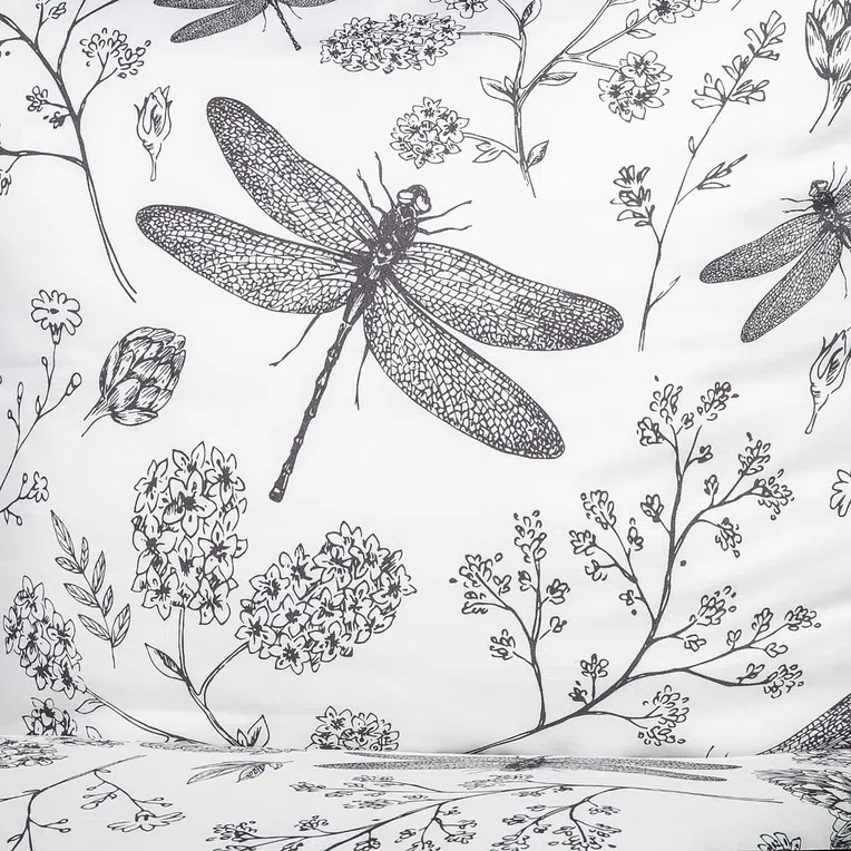 Pościel VELHO z mikrofibry biała w liście i kwiaty 200x220 cm