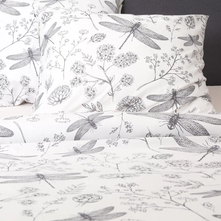 Pościel VELHO z mikrofibry biała w liście i kwiaty 200x220 cm