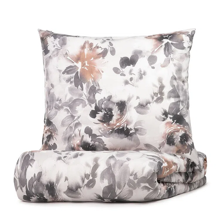 Pościel QUINTO z mikrofibry biała w liście i kwiaty 160x200 cm