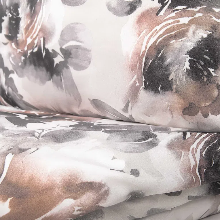 Pościel QUINTO z mikrofibry biała w liście i kwiaty 160x200 cm