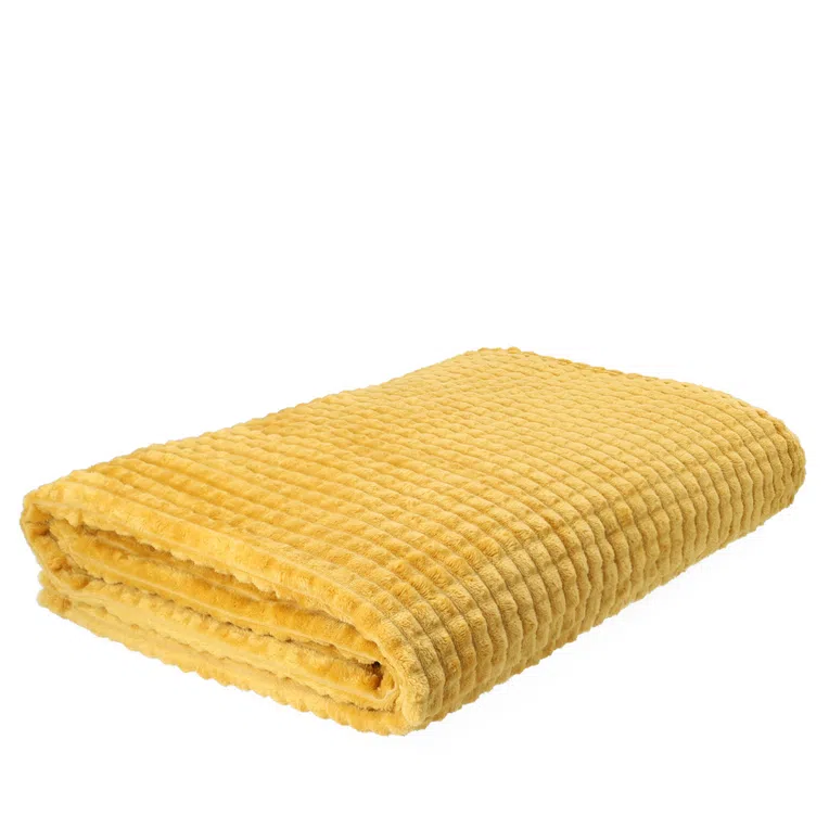 Koc GOFER z wytłoczeniami musztardowy 150x200 cm