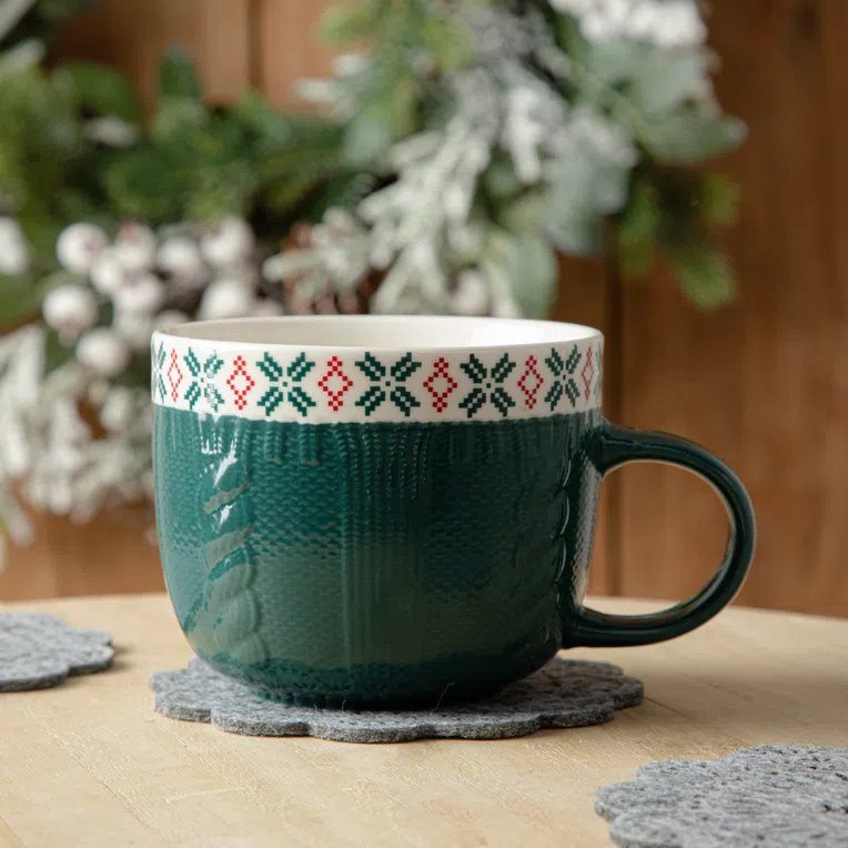 Kubek LAINE zielony ze śnieżynką 0,44 l