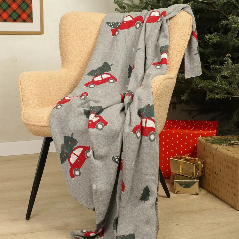 Koc BIL z samochodem świątecznym 130x170 cm