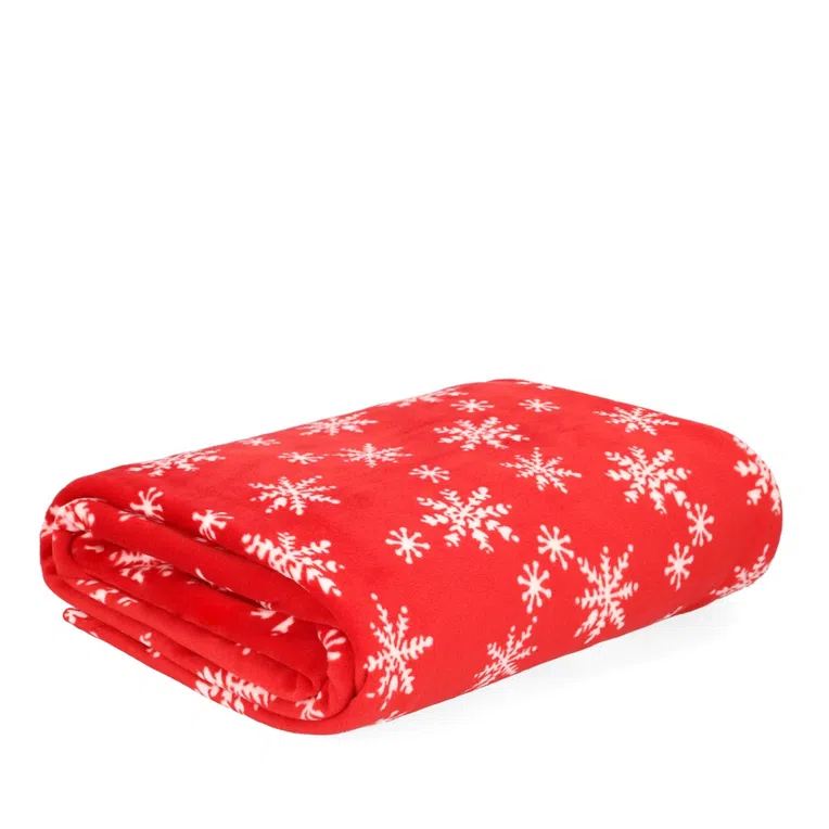 Koc SNOFLOCK w śnieżynki czerwony 130x170 cm