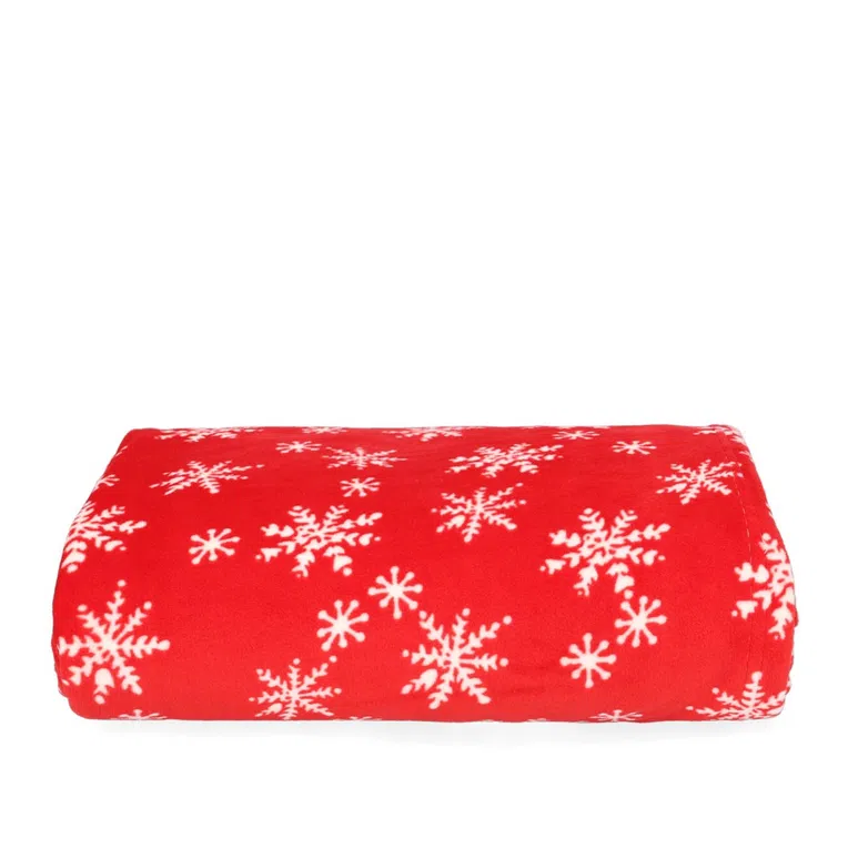 Koc SNOFLOCK w śnieżynki czerwony 130x170 cm