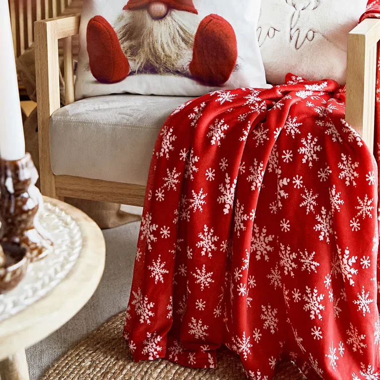 Koc SNOFLOCK w śnieżynki czerwony 130x170 cm