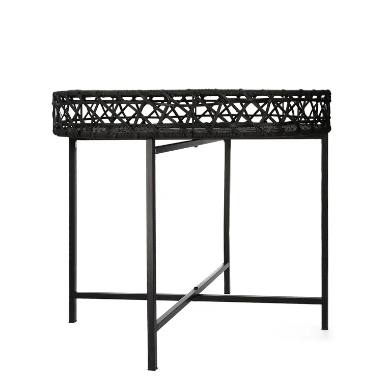 Stolik LEYA kawowy rattan naturalny czarny 54x54x40 cm