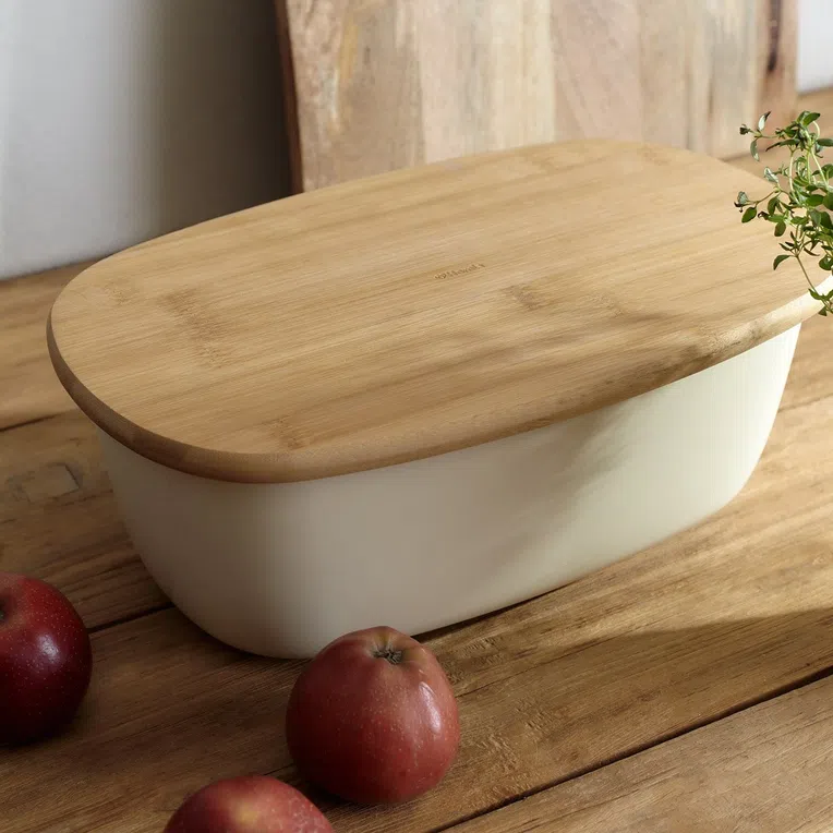 Chlebak NORES z bambusową pokrywką beżowy 37x22x14 cm