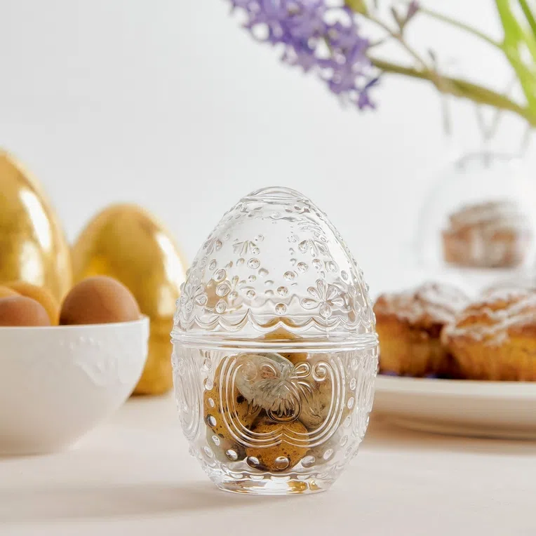Pojemnik wielkanocny TIGRE szklane transparentne jajko 14x10 cm