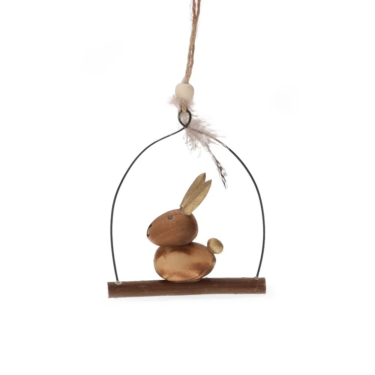 Zawieszka wielkanocna NEVES królik z piórkiem 21x9 cm