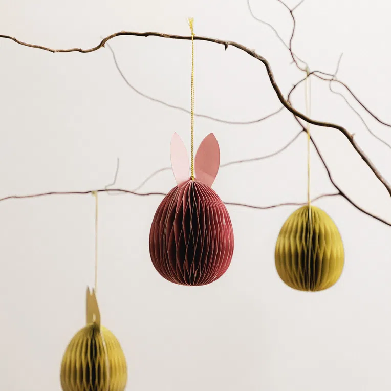 Zawieszka wielkanocna GALLA papierowe jajko z uszami różowe 15 cm