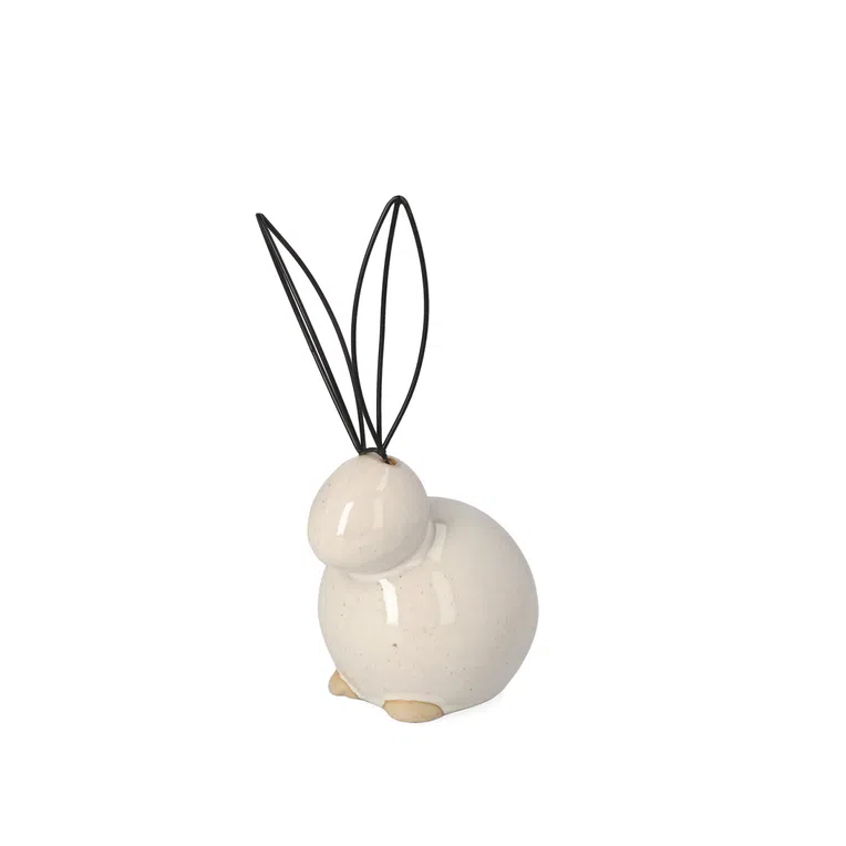 Figurka wielkanocna KOBES ceramiczna zając z metalowymi uszami 18x10 cm