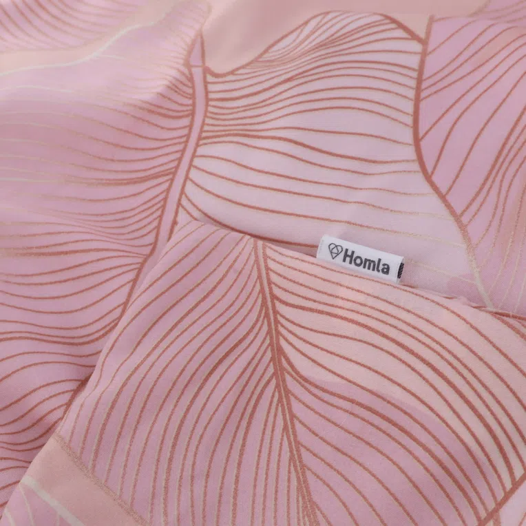 Pościel GALLO z mikrofibry różowa w liście 200x220 cm