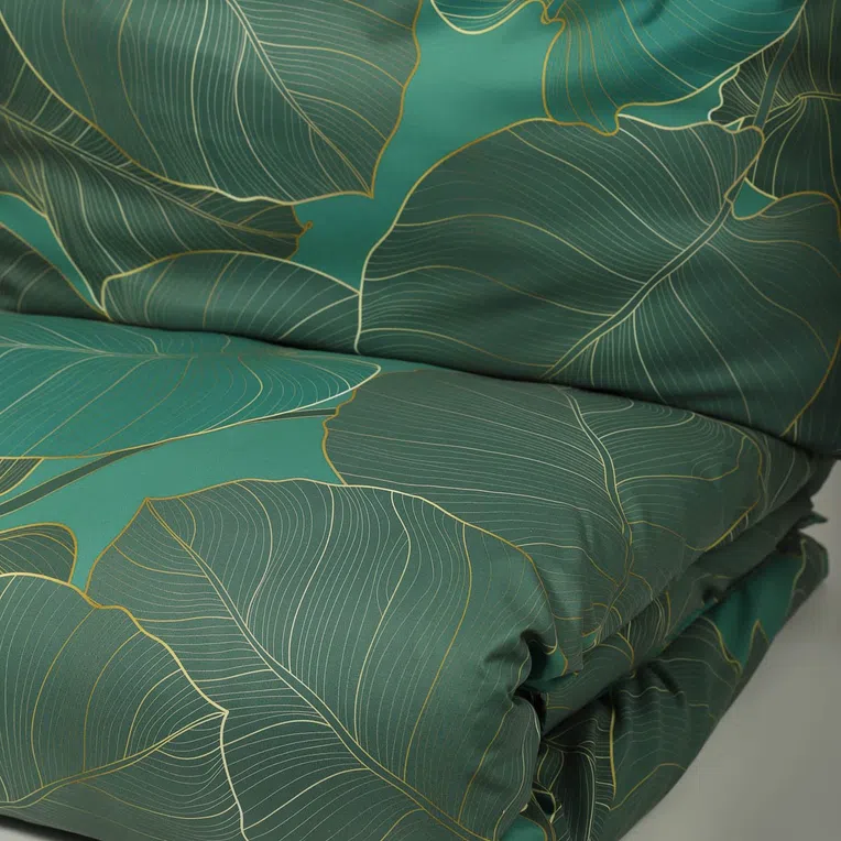 Pościel GALLO z mikrofibry w zielone liście 160x200 cm